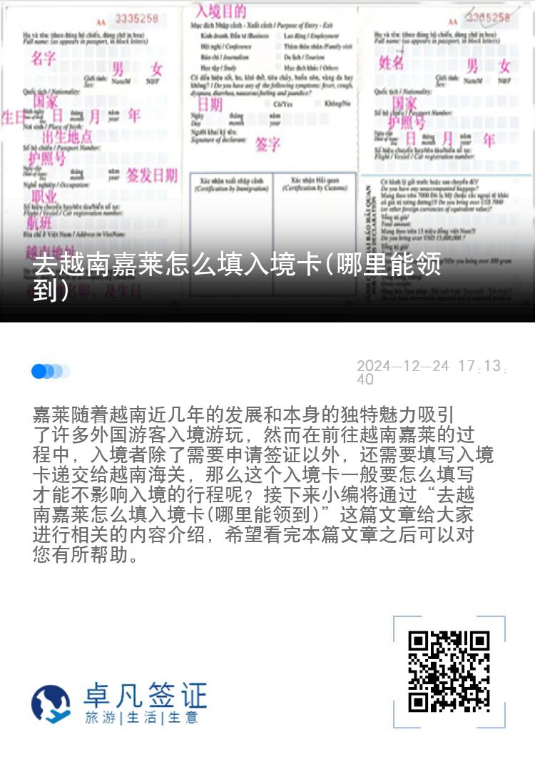 去越南嘉莱怎么填入境卡(哪里能领到)