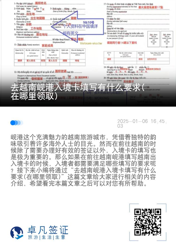 去越南岘港入境卡填写有什么要求(在哪里领取)