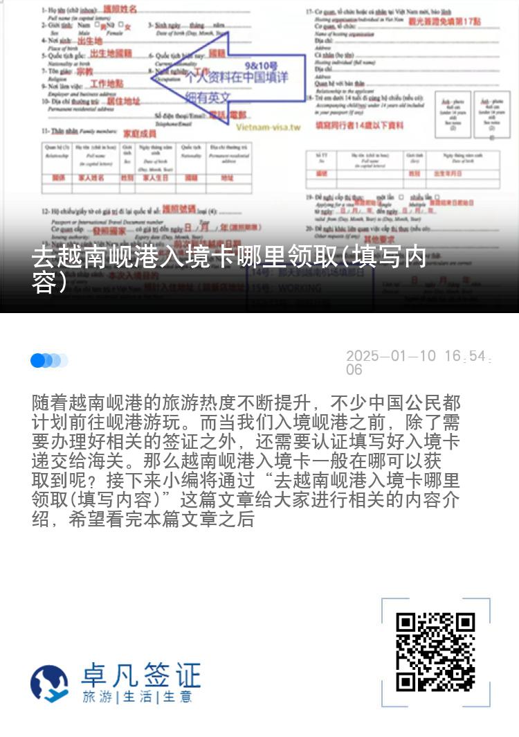 去越南岘港入境卡哪里领取(填写内容)